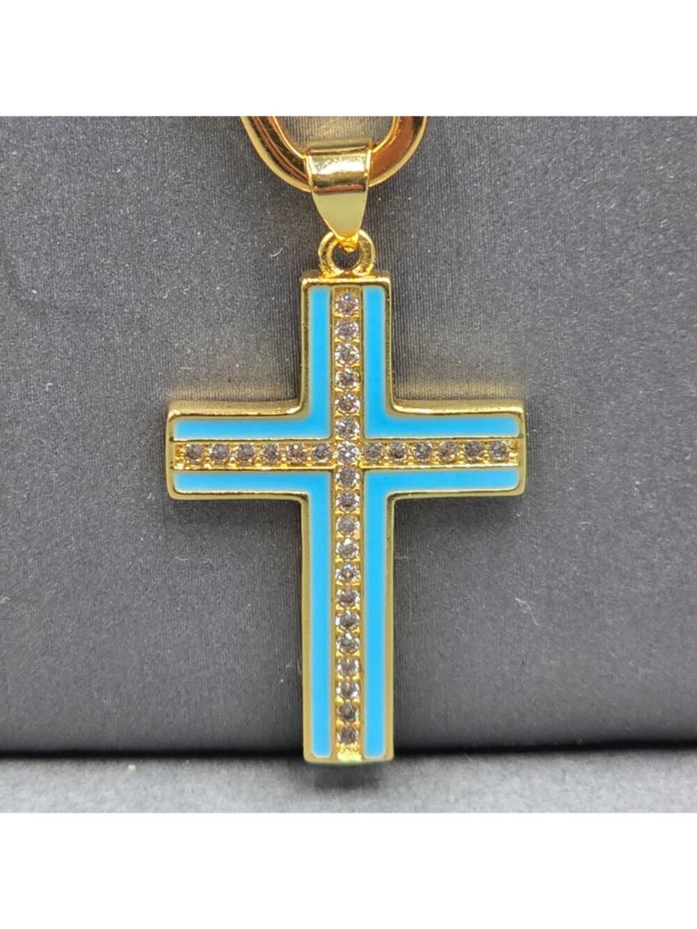Melania Clara Wendy Necklace Blue Enamel Cross Pendant Gold Plated Curb Chain 16 - Picture 7 of 16